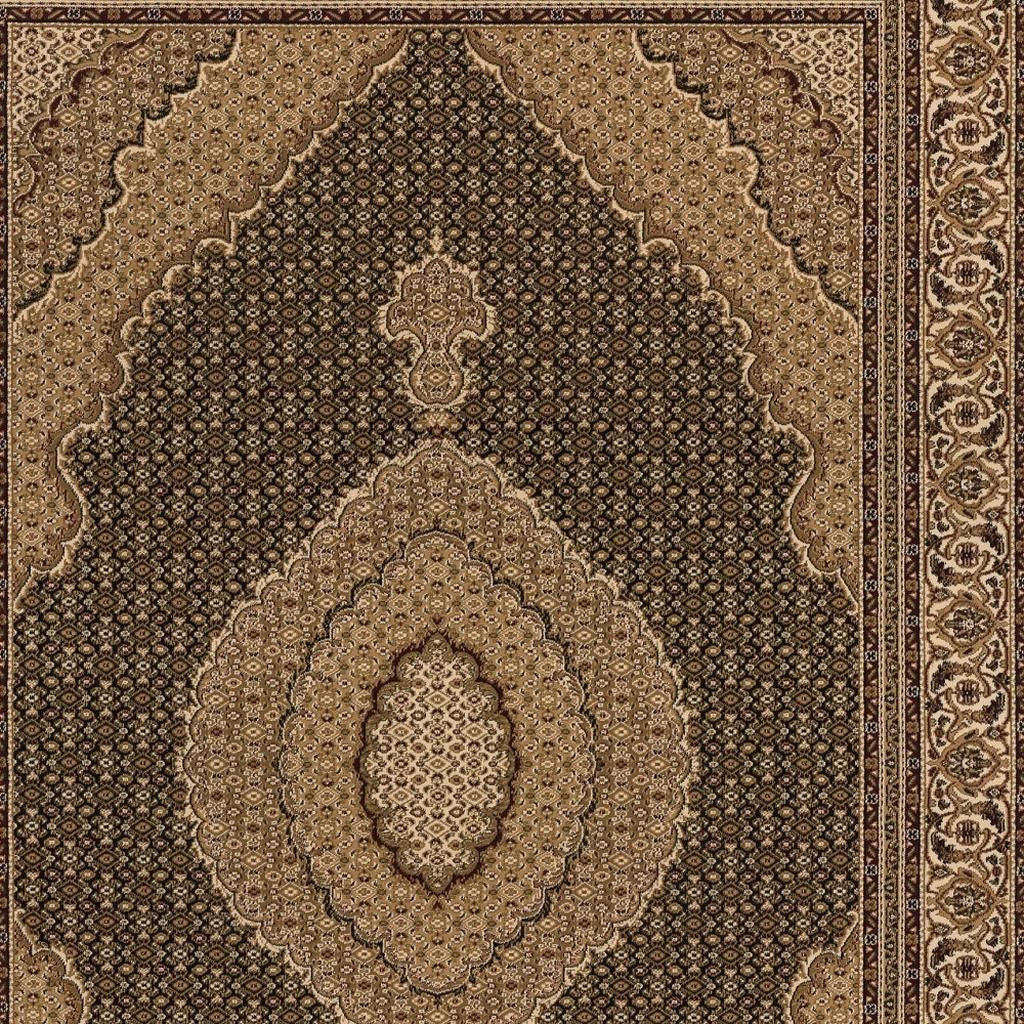 10' Beige And Black Medallion Runner Rug-Area Rugs-DECOROLALA