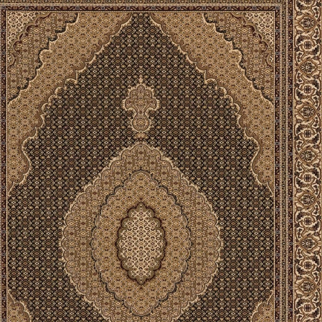10' Beige And Black Medallion Runner Rug-Area Rugs-DECOROLALA