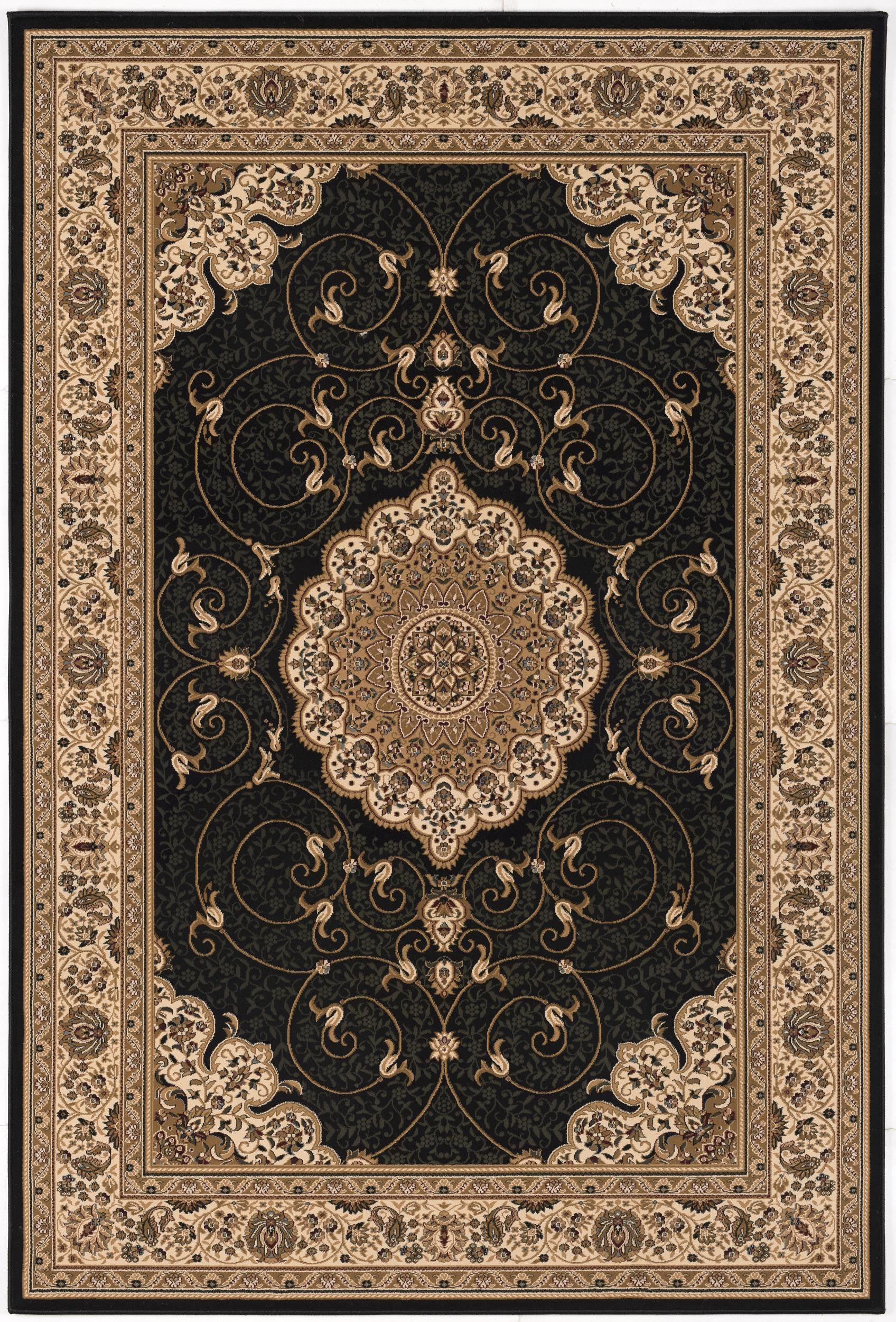 10' Beige And Black Medallion Runner Rug-Area Rugs-DECOROLALA