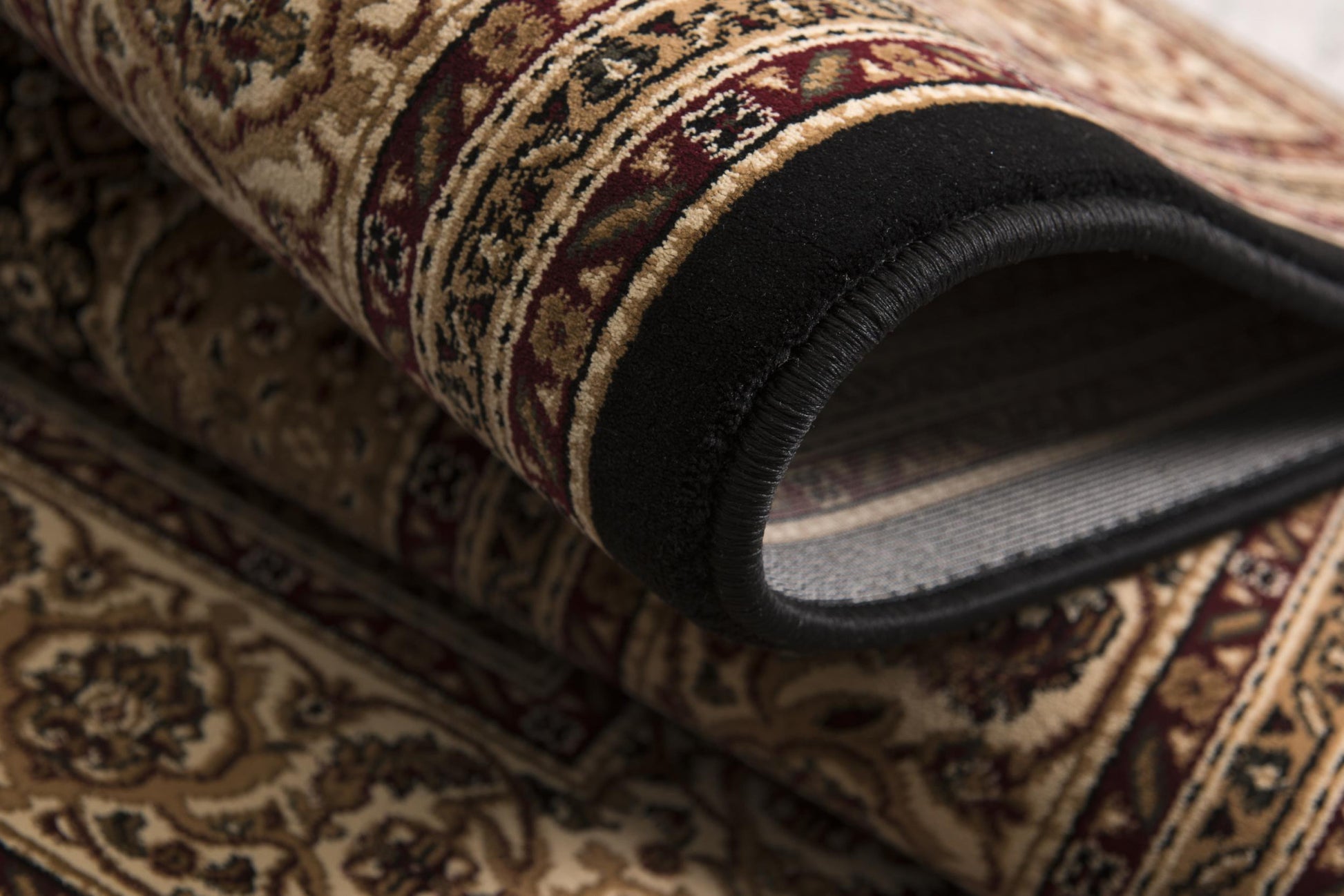 10' Beige And Black Medallion Runner Rug-Area Rugs-DECOROLALA