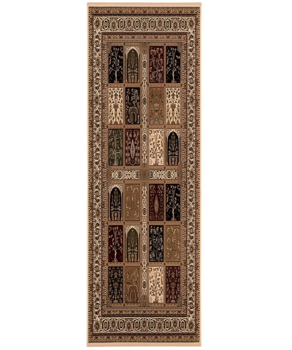 10' Beige And Black Oriental Runner Rug-Area Rugs-DECOROLALA