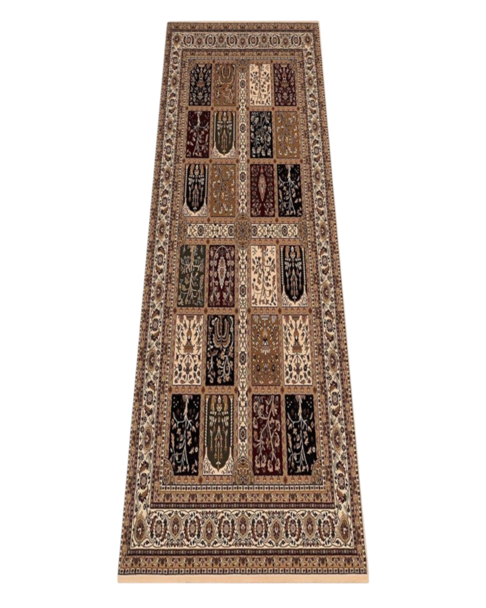 10' Beige And Black Oriental Runner Rug-Area Rugs-DECOROLALA