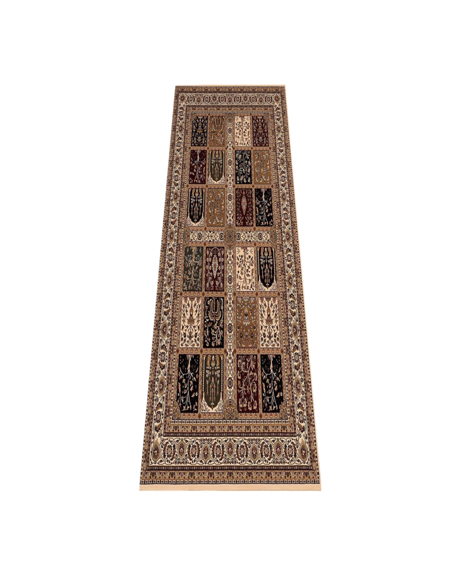 10' Beige And Black Oriental Runner Rug-Area Rugs-DECOROLALA