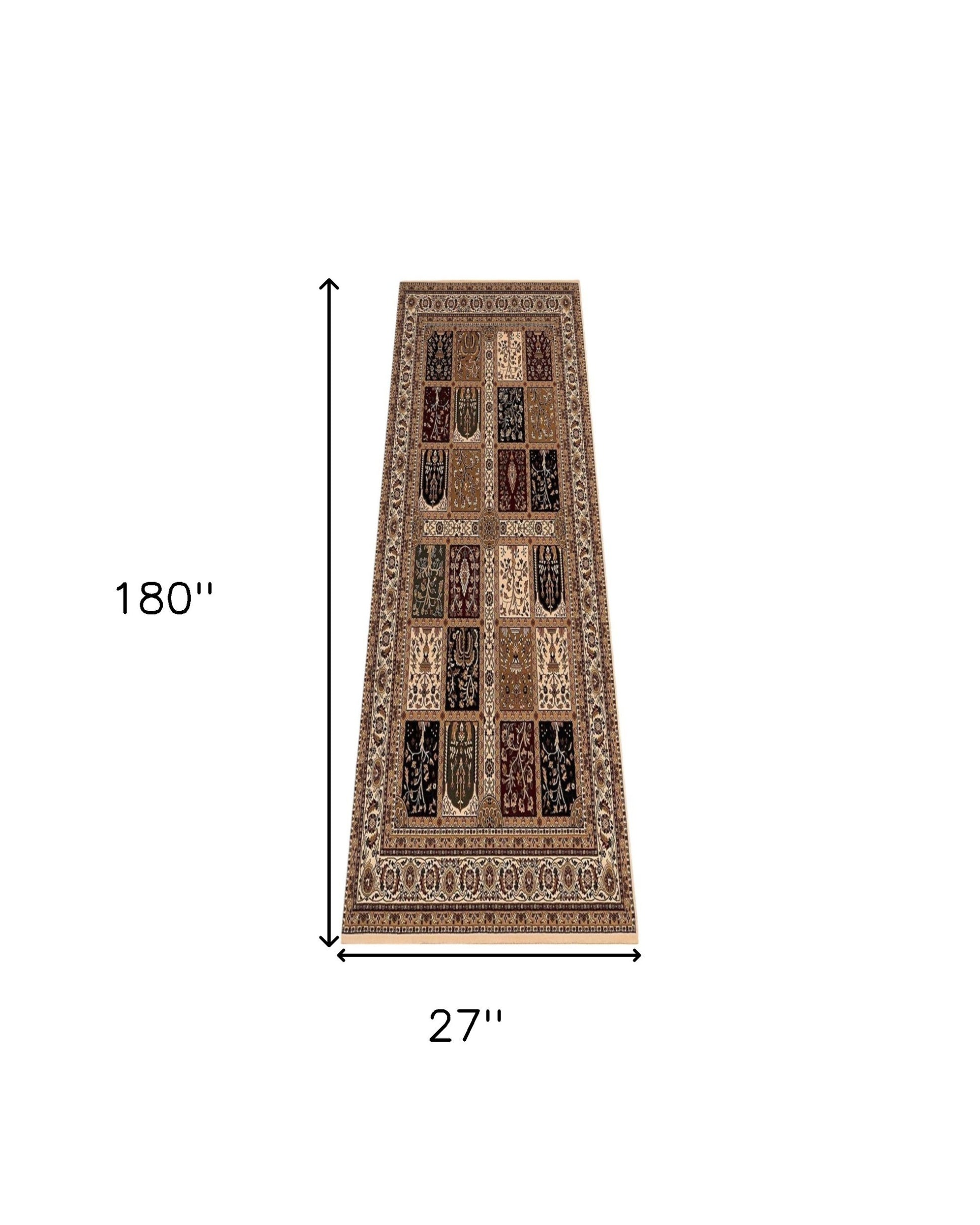 10' Beige And Black Oriental Runner Rug-Area Rugs-DECOROLALA