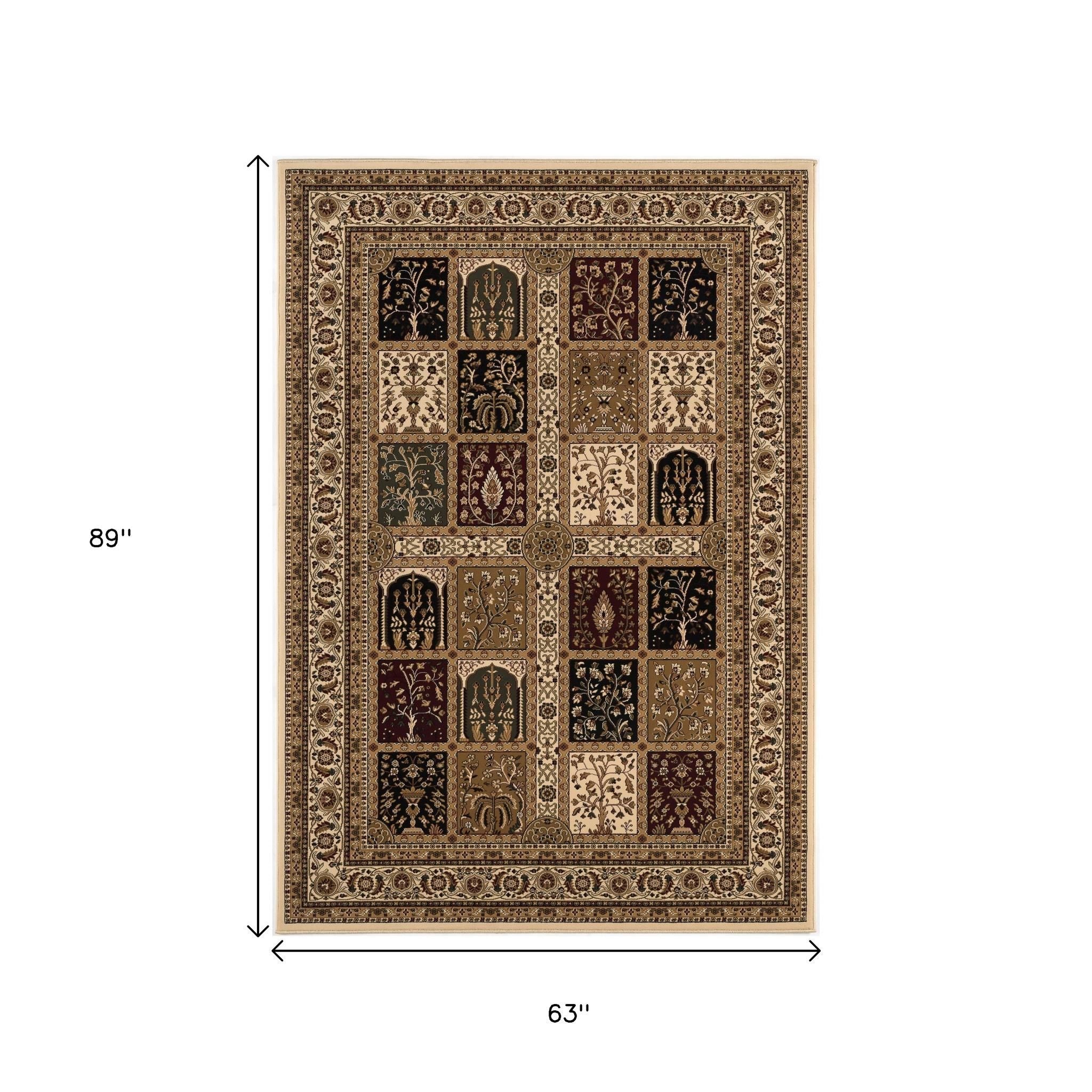 10' Beige And Black Oriental Runner Rug-Area Rugs-DECOROLALA