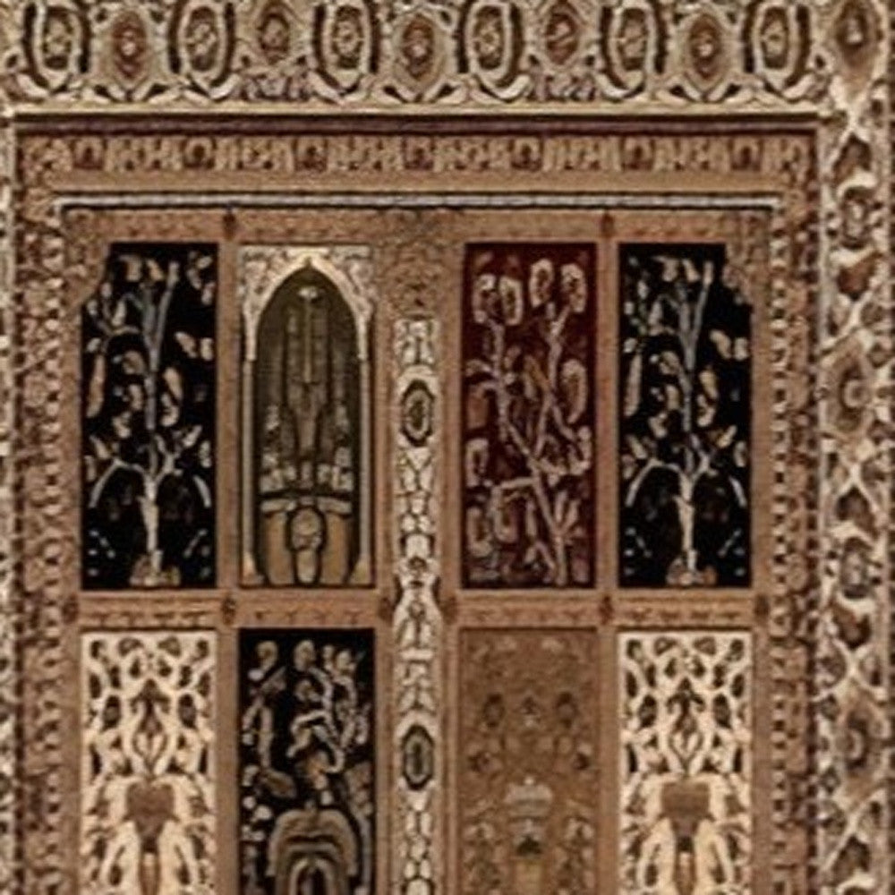 10' Beige And Black Oriental Runner Rug-Area Rugs-DECOROLALA