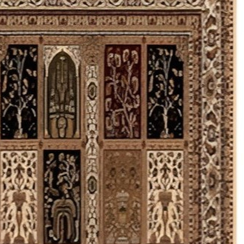 10' Beige And Black Oriental Runner Rug-Area Rugs-DECOROLALA