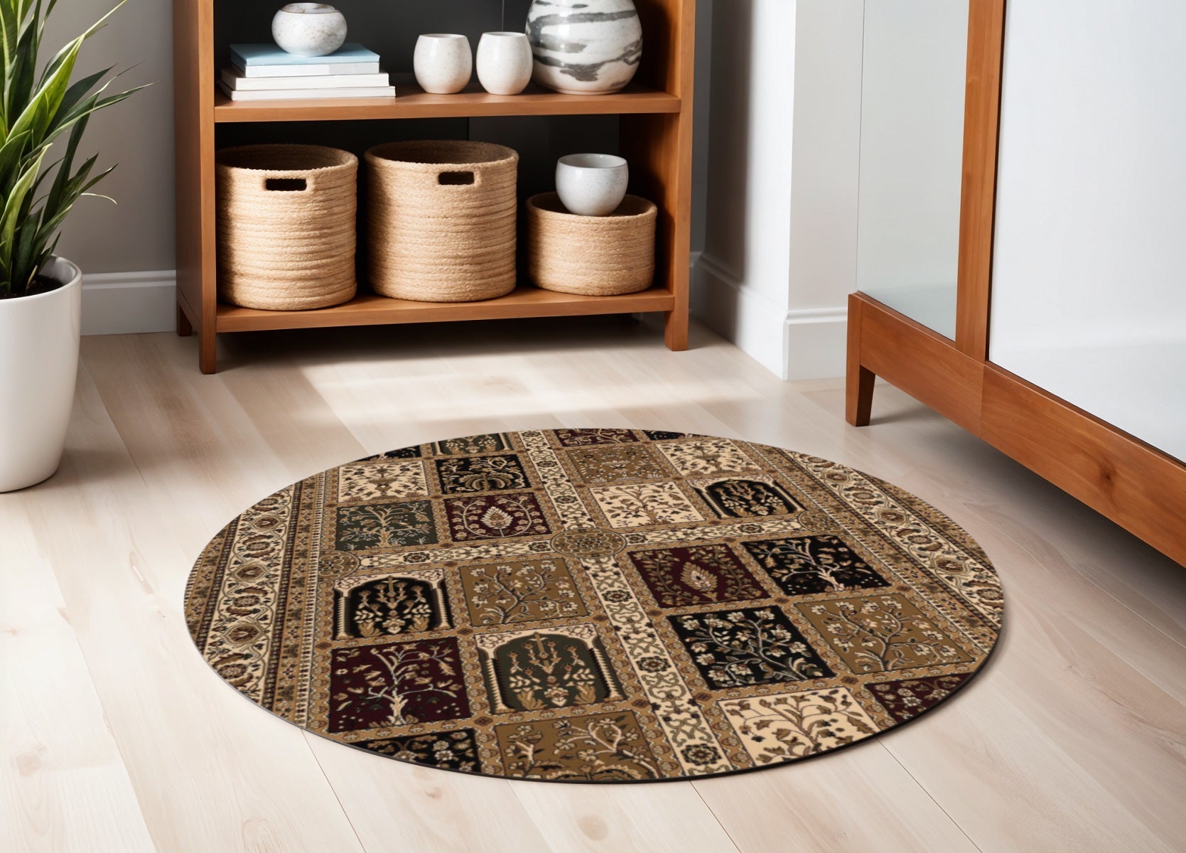 10' Beige And Black Oriental Runner Rug-Area Rugs-DECOROLALA