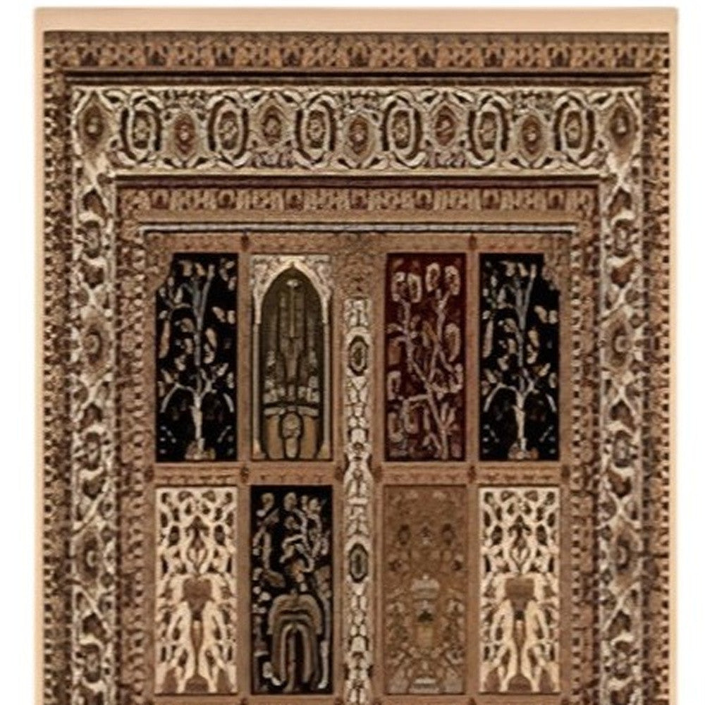 10' Beige And Black Oriental Runner Rug-Area Rugs-DECOROLALA