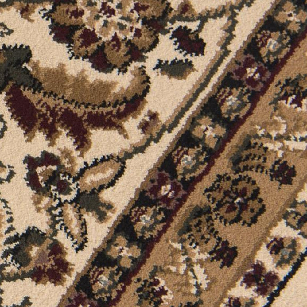10' Beige And Black Oriental Runner Rug-Area Rugs-DECOROLALA