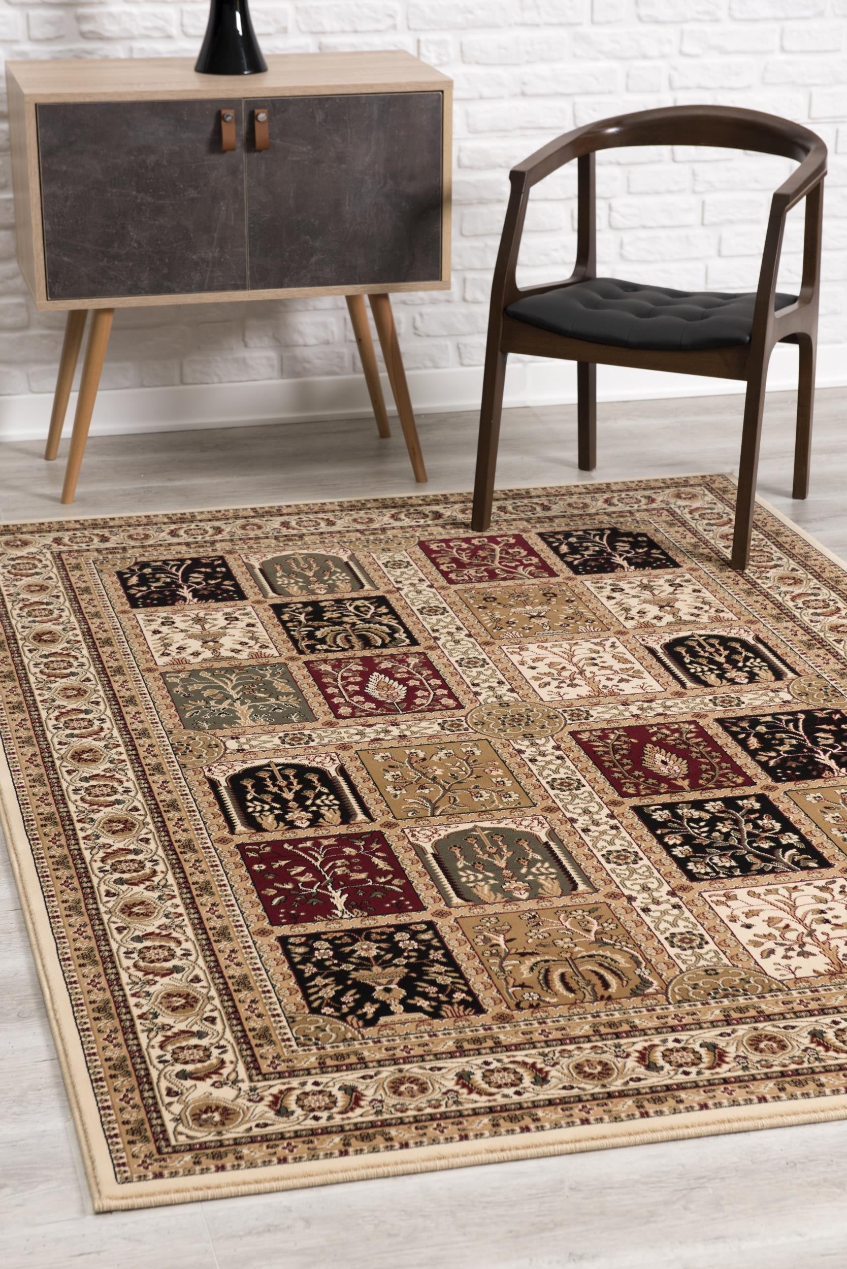 10' Beige And Black Oriental Runner Rug-Area Rugs-DECOROLALA