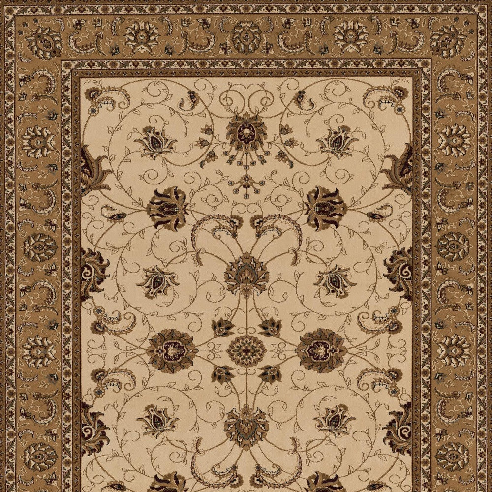 10' Beige And Ivory Oriental Runner Rug-Area Rugs-DECOROLALA