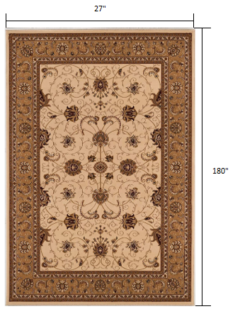 10' Beige And Ivory Oriental Runner Rug-Area Rugs-DECOROLALA