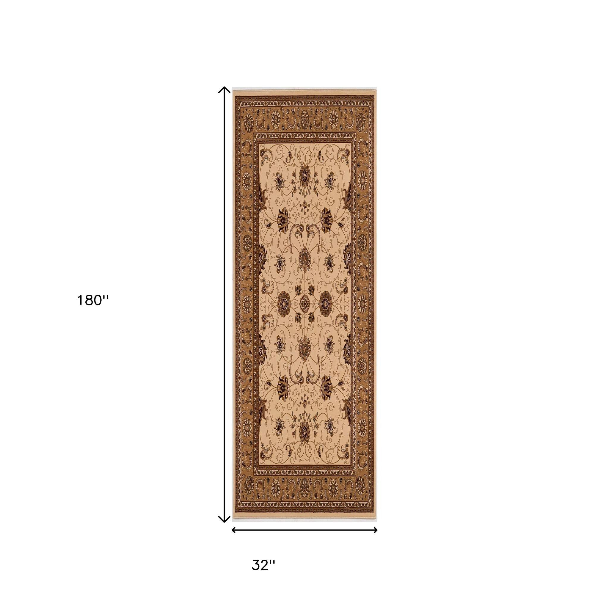 10' Beige And Ivory Oriental Runner Rug-Area Rugs-DECOROLALA