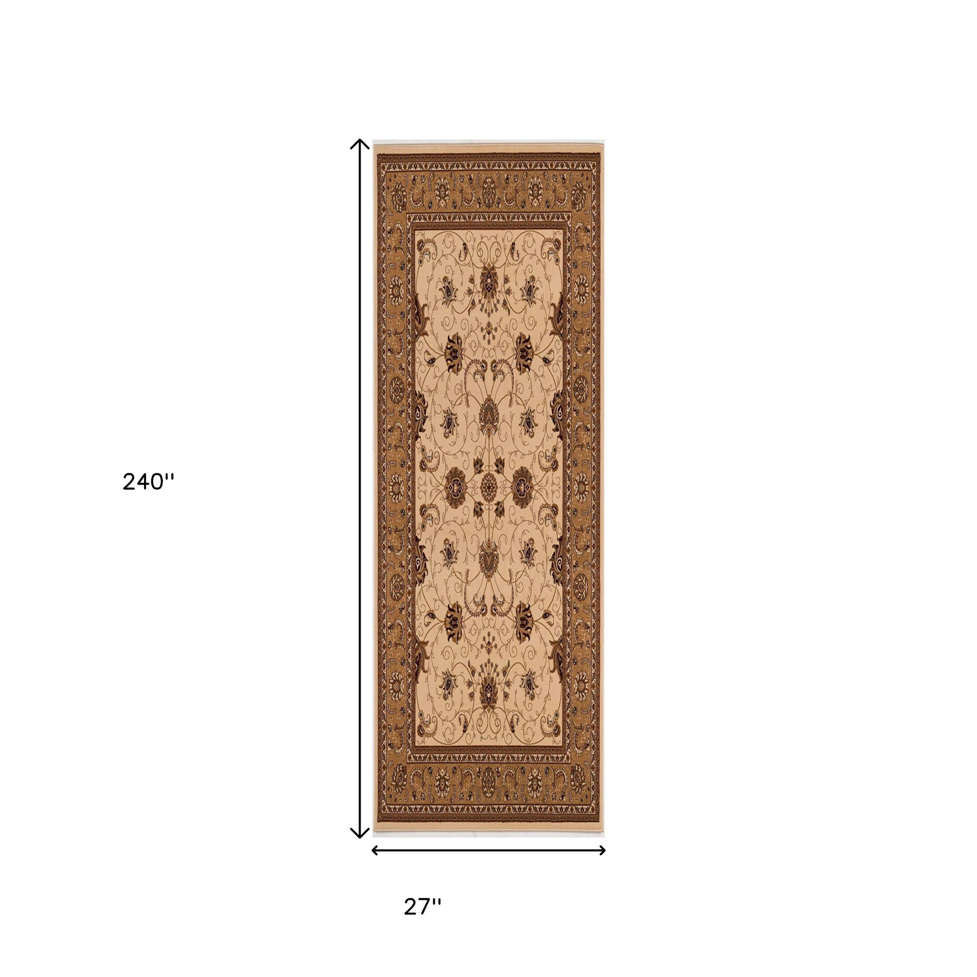10' Beige And Ivory Oriental Runner Rug-Area Rugs-DECOROLALA