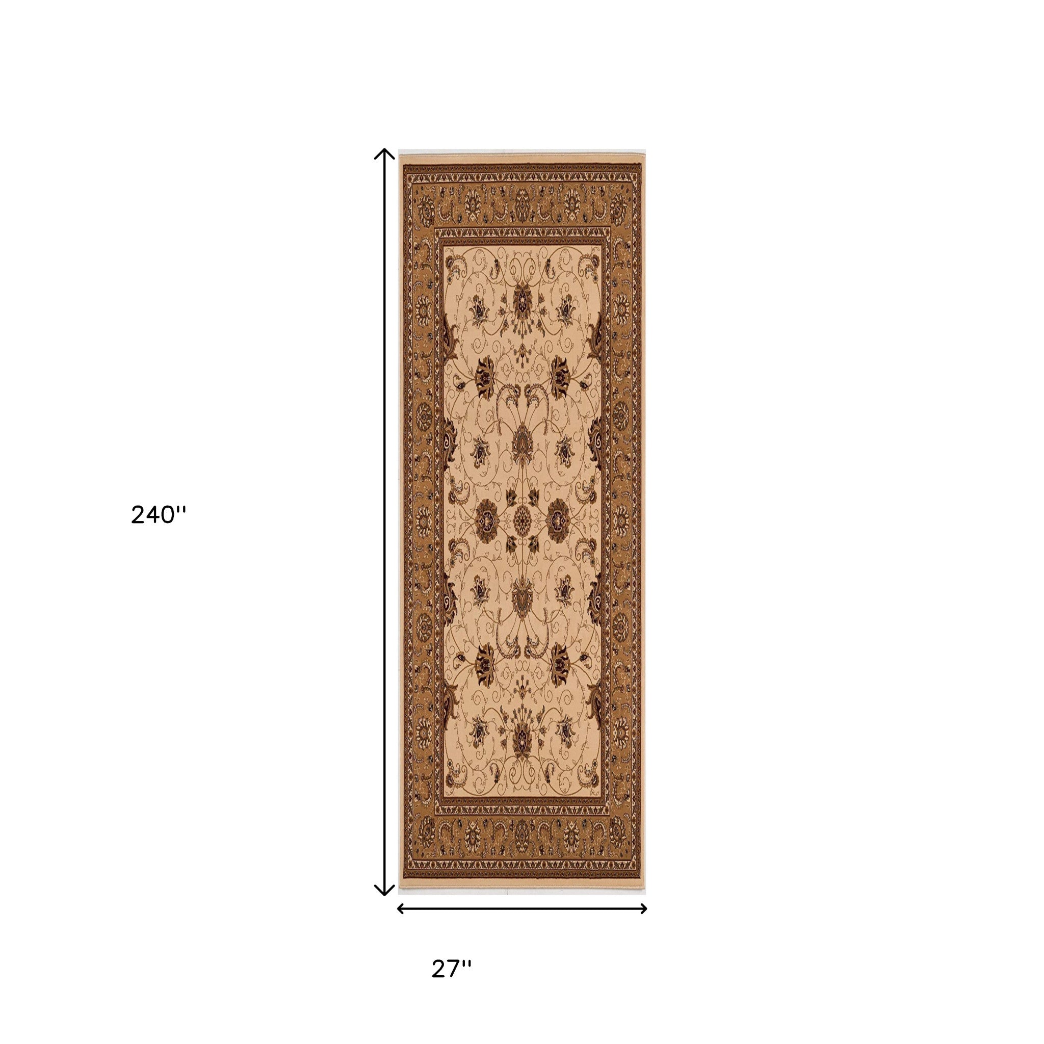 10' Beige And Ivory Oriental Runner Rug-Area Rugs-DECOROLALA