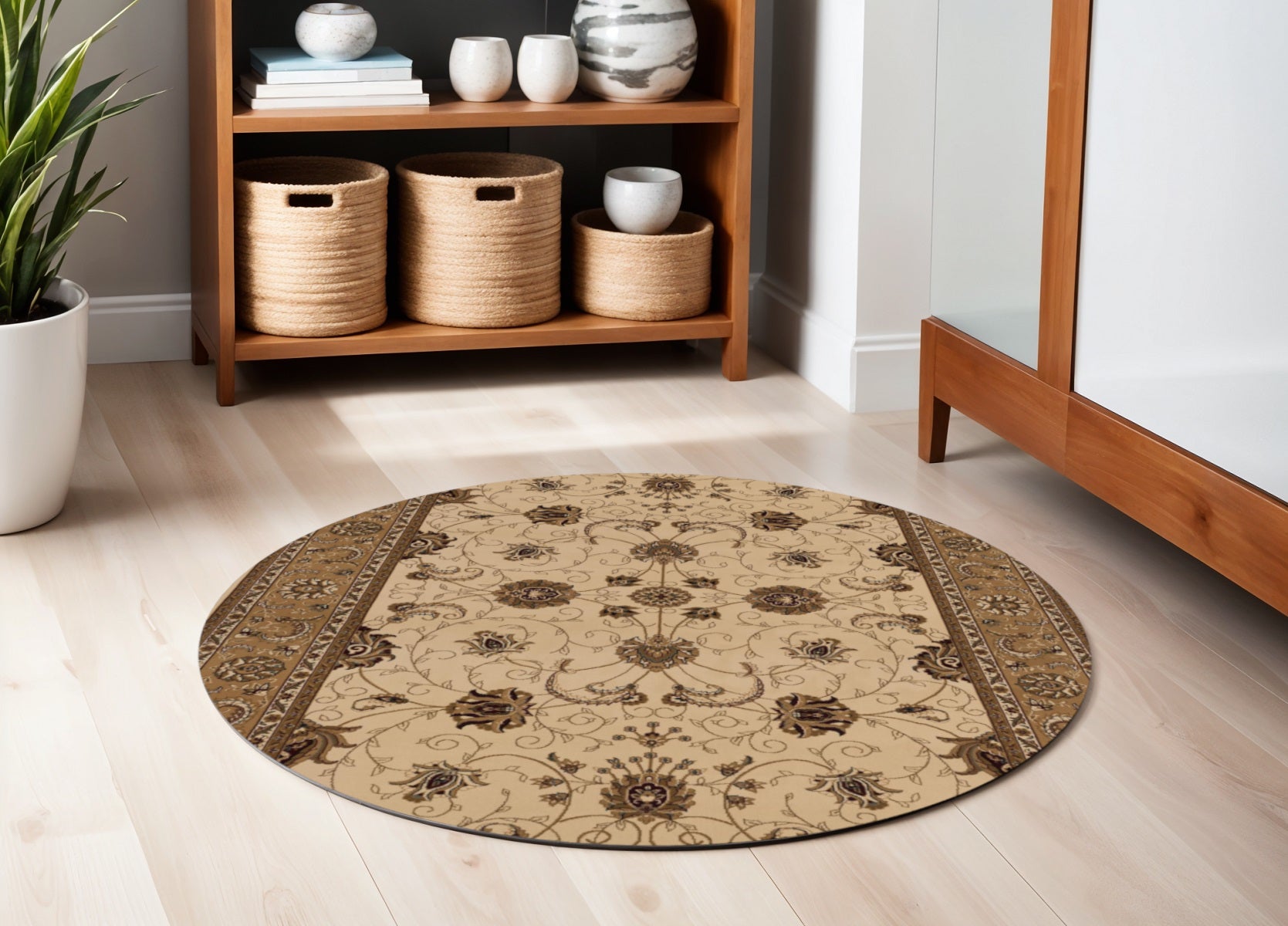 10' Beige And Ivory Oriental Runner Rug-Area Rugs-DECOROLALA