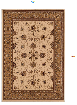 10' Beige And Ivory Oriental Runner Rug-Area Rugs-DECOROLALA