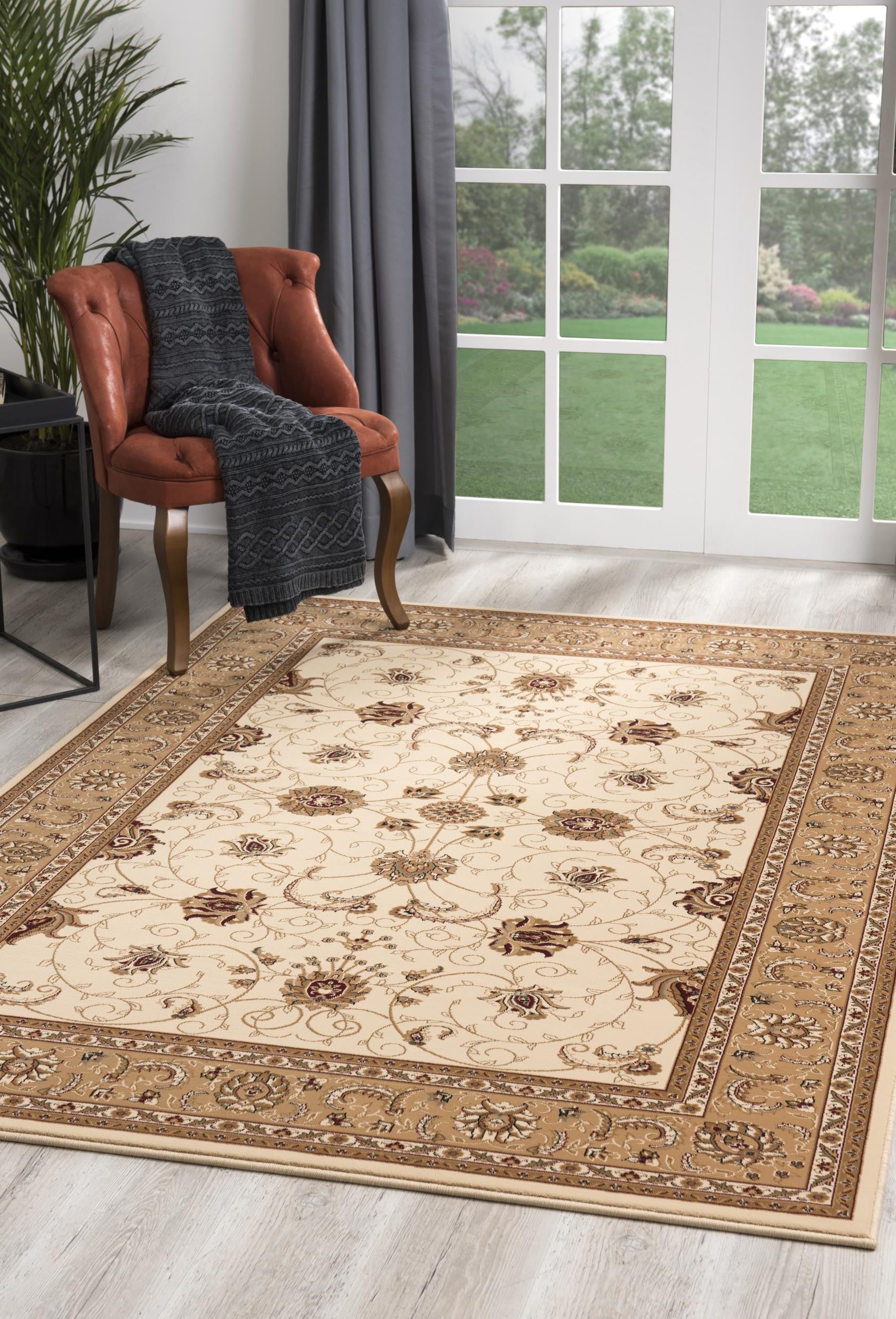 10' Beige And Ivory Oriental Runner Rug-Area Rugs-DECOROLALA