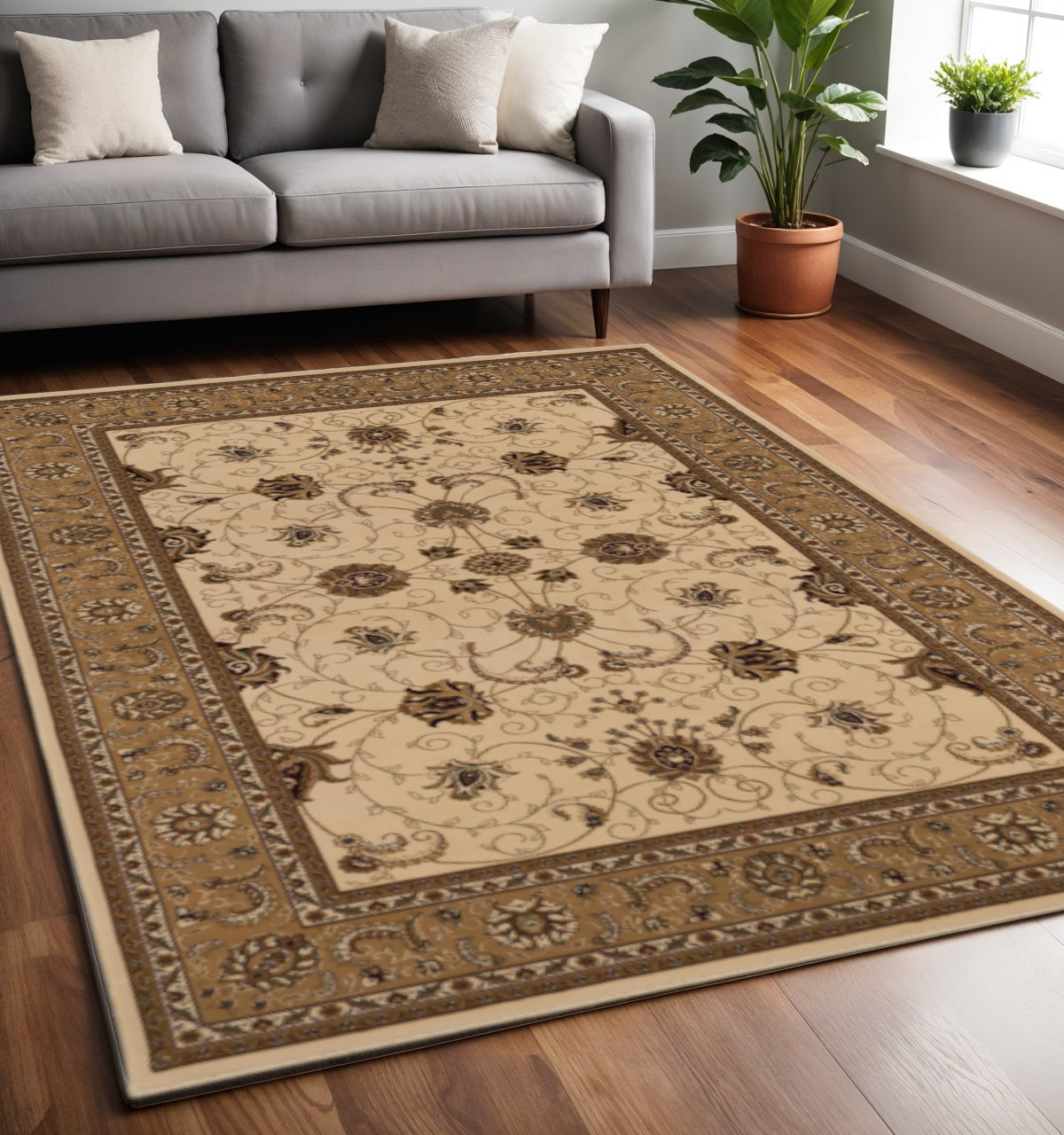 10' Beige And Ivory Oriental Runner Rug-Area Rugs-DECOROLALA