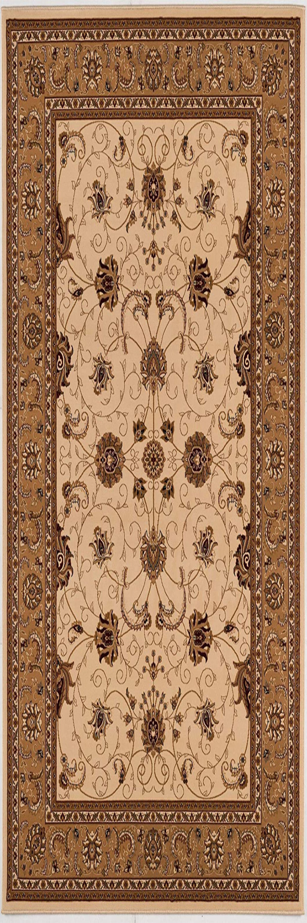 10' Beige And Ivory Oriental Runner Rug-Area Rugs-DECOROLALA