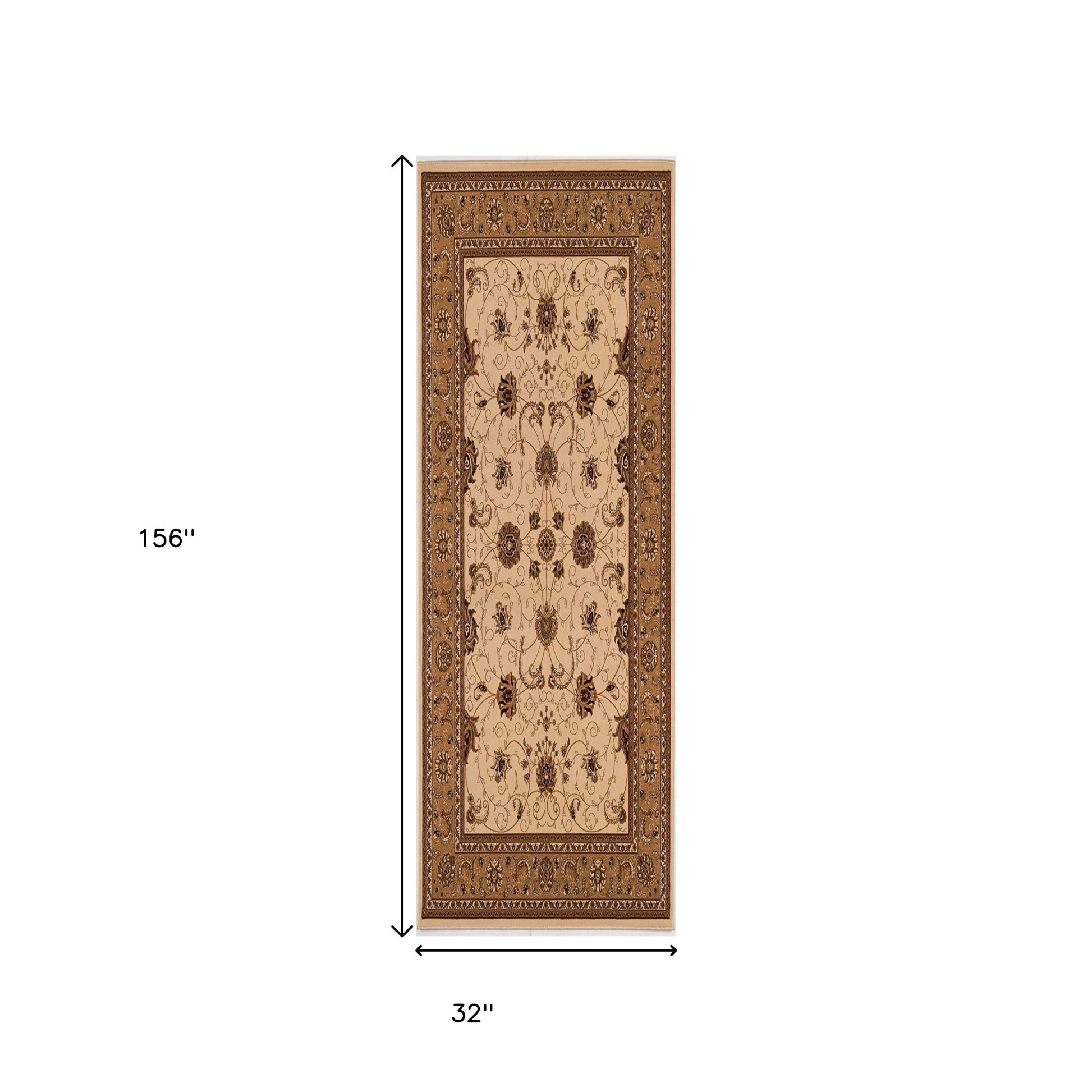 10' Beige And Ivory Oriental Runner Rug-Area Rugs-DECOROLALA
