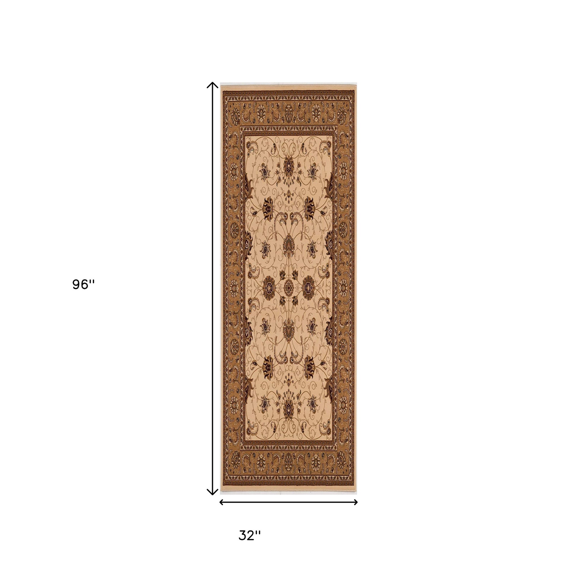 10' Beige And Ivory Oriental Runner Rug-Area Rugs-DECOROLALA
