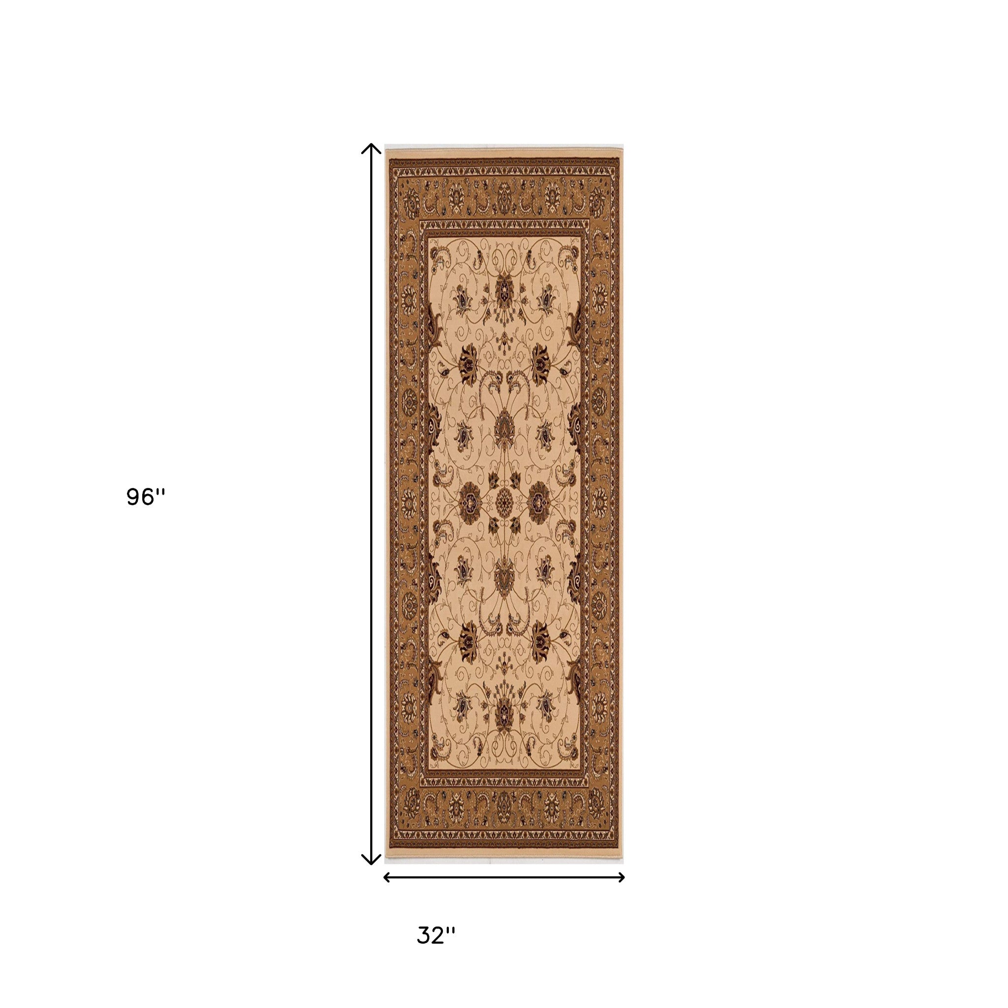 10' Beige And Ivory Oriental Runner Rug-Area Rugs-DECOROLALA