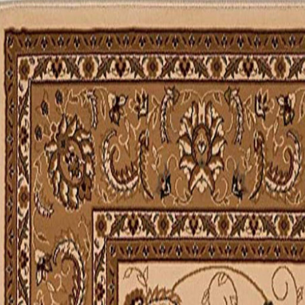 10' Beige And Ivory Oriental Runner Rug-Area Rugs-DECOROLALA