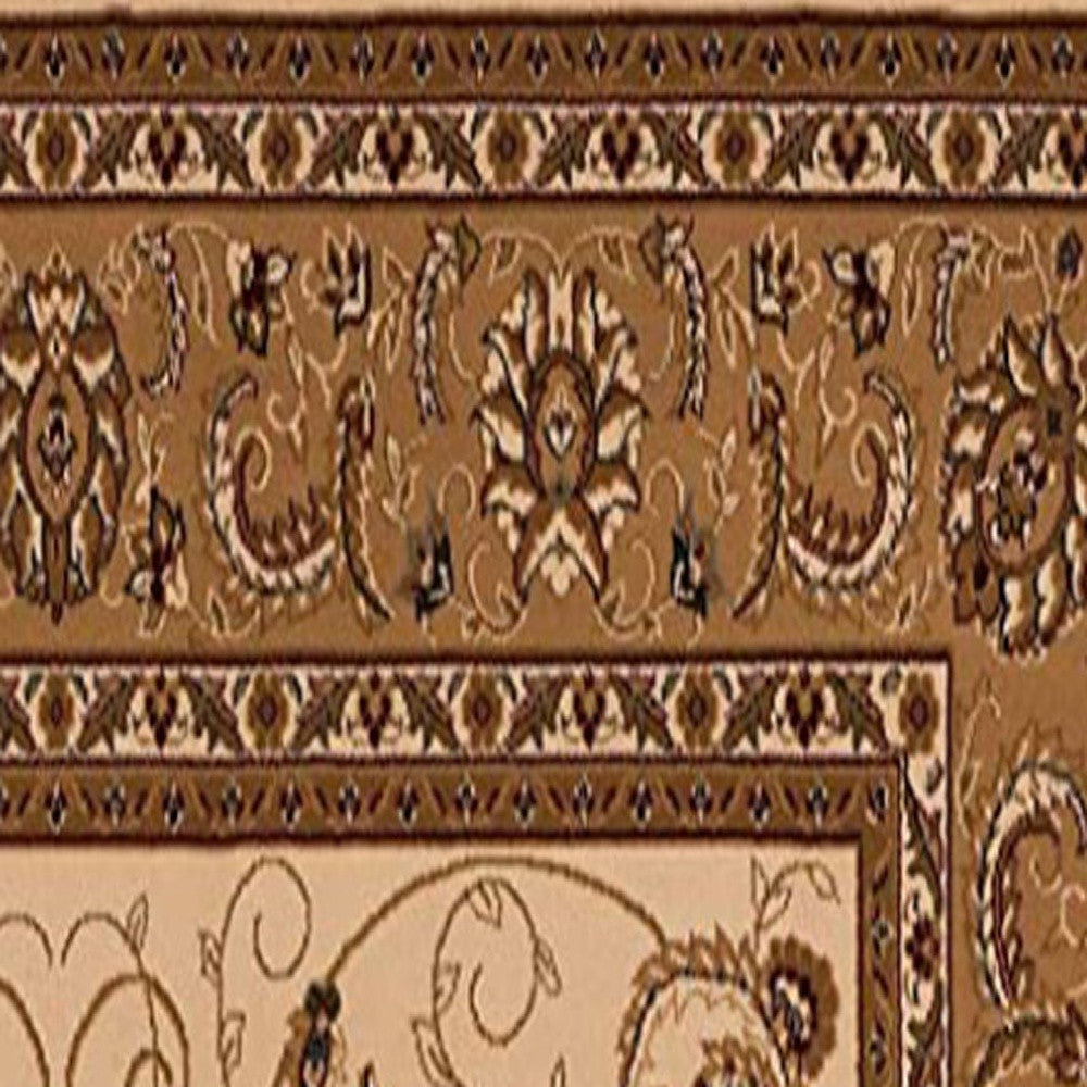 10' Beige And Ivory Oriental Runner Rug-Area Rugs-DECOROLALA