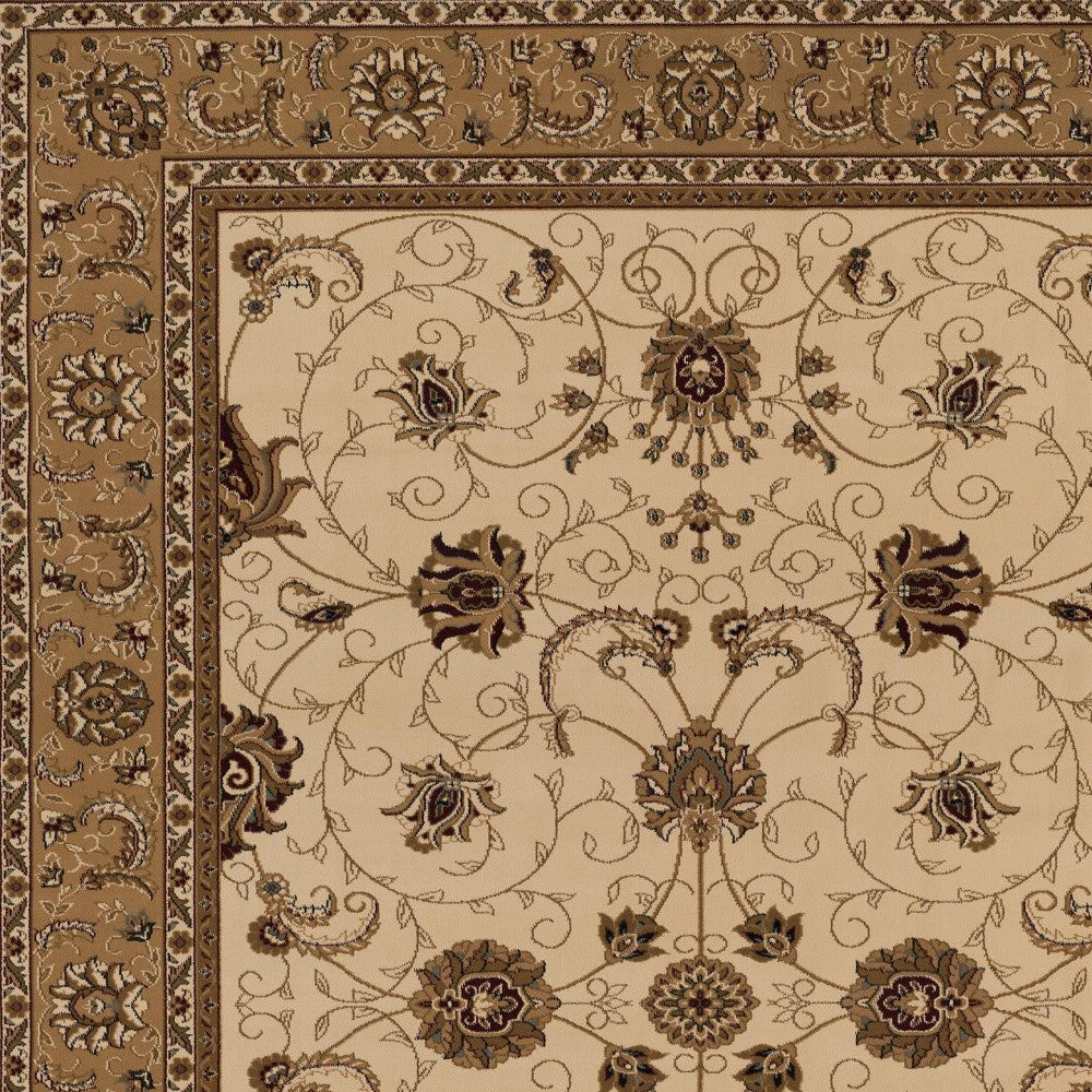 10' Beige And Ivory Oriental Runner Rug-Area Rugs-DECOROLALA