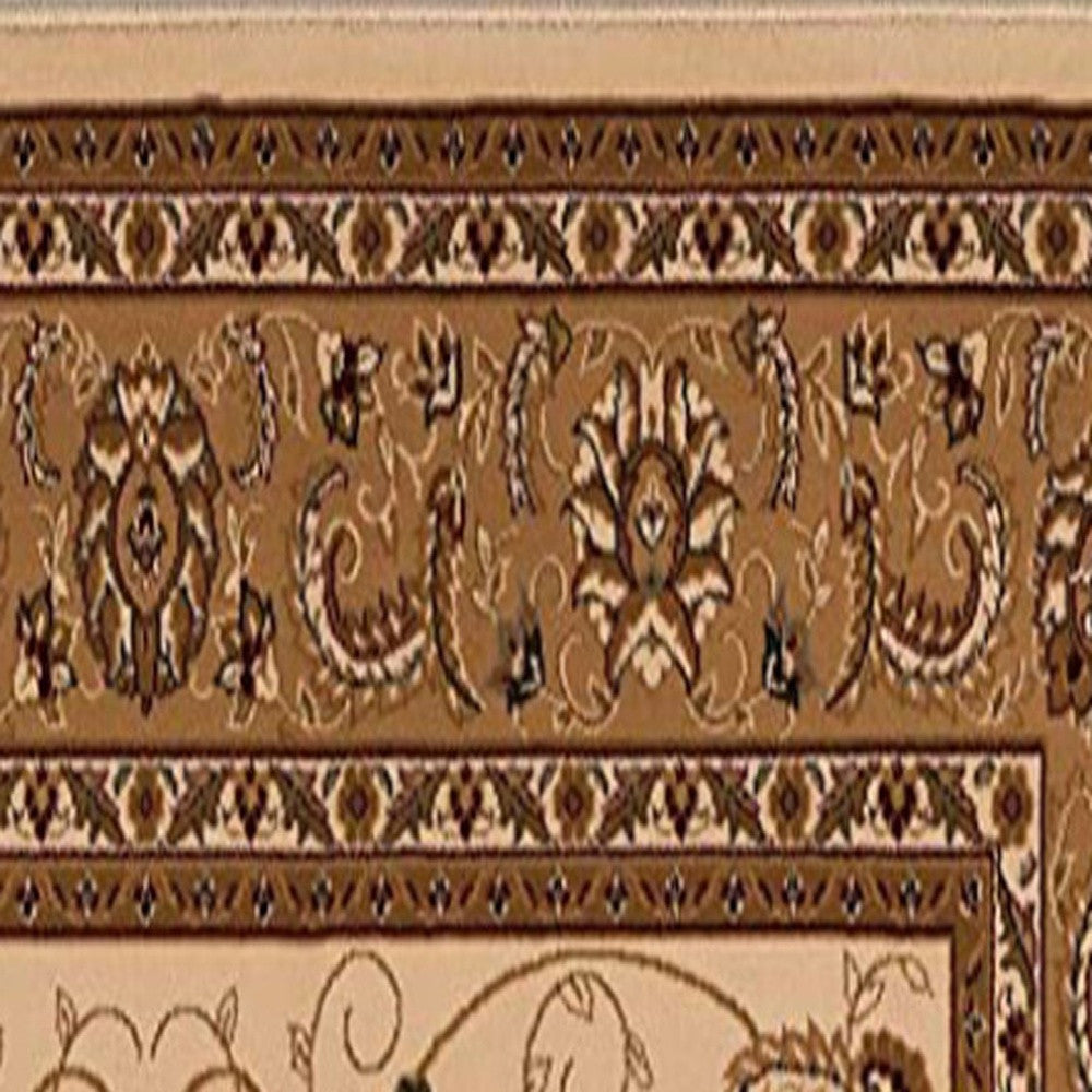 10' Beige And Ivory Oriental Runner Rug-Area Rugs-DECOROLALA