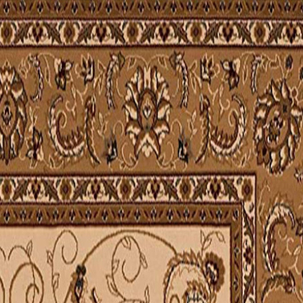 10' Beige And Ivory Oriental Runner Rug-Area Rugs-DECOROLALA