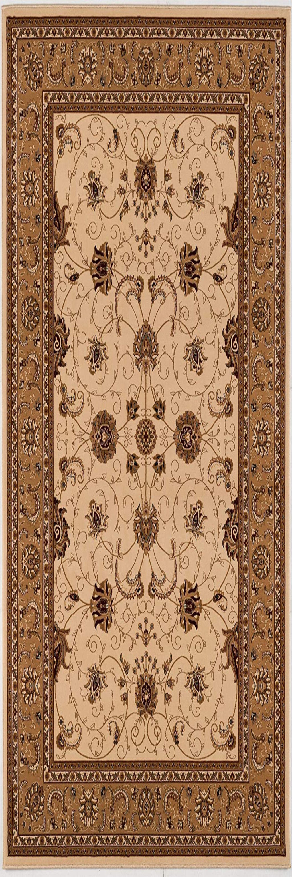 10' Beige And Ivory Oriental Runner Rug-Area Rugs-DECOROLALA