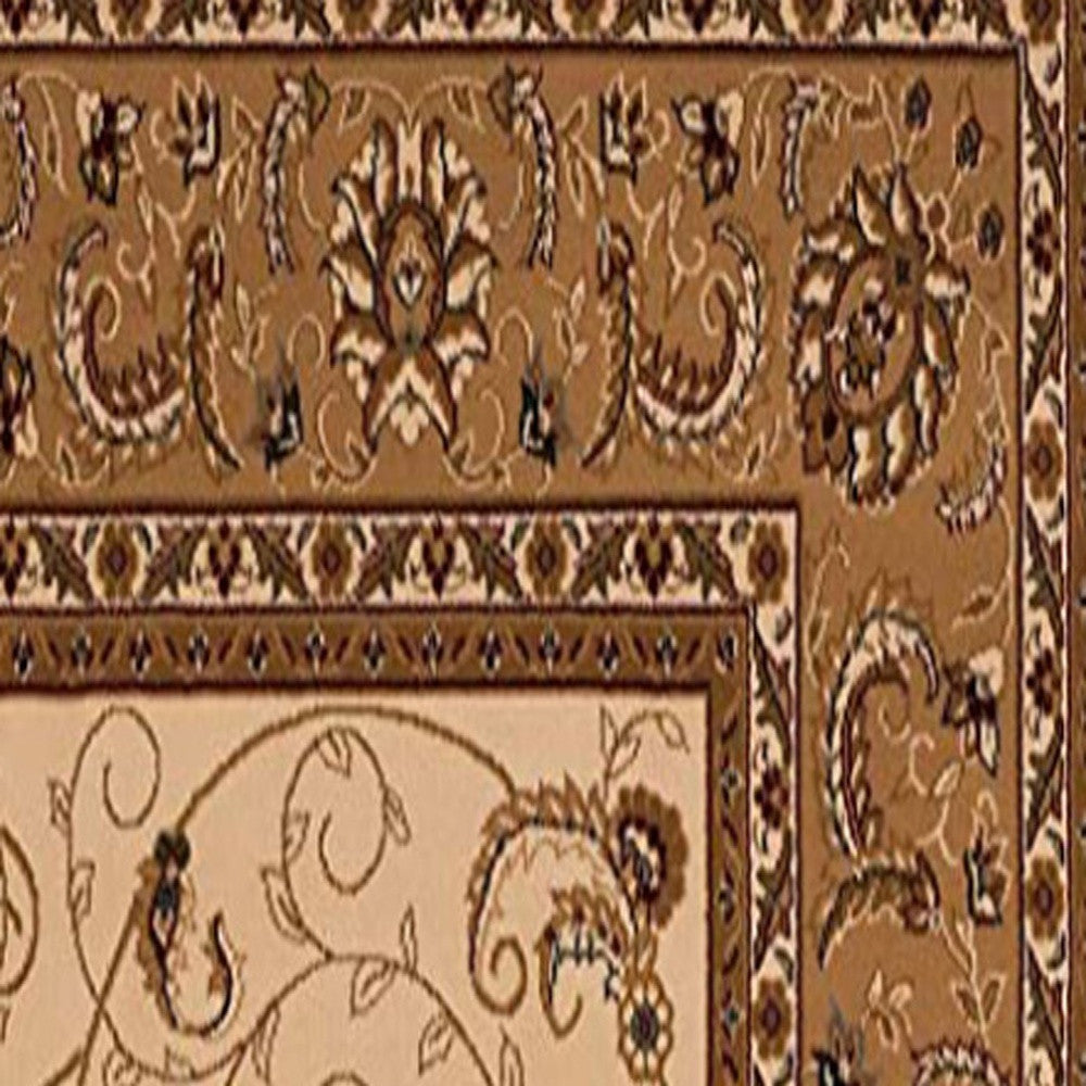 10' Beige And Ivory Oriental Runner Rug-Area Rugs-DECOROLALA