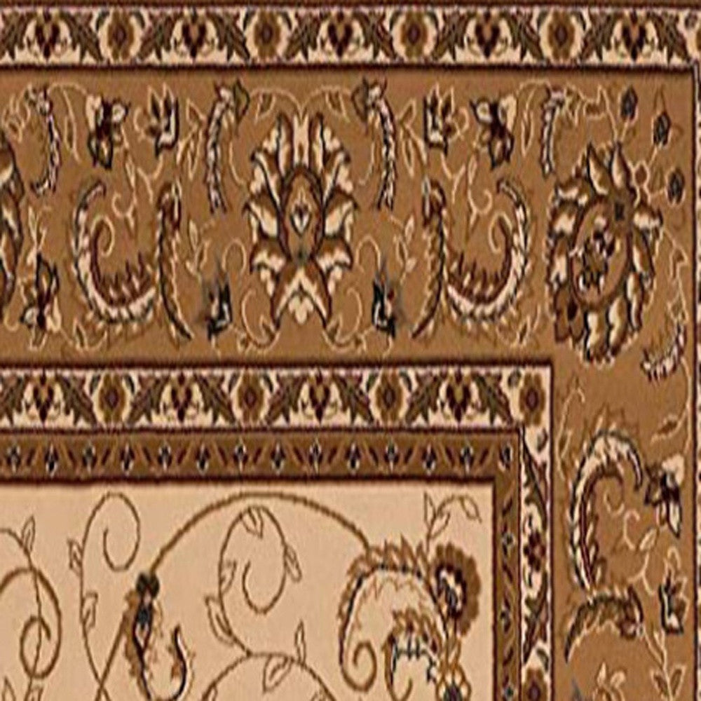 10' Beige And Ivory Oriental Runner Rug-Area Rugs-DECOROLALA