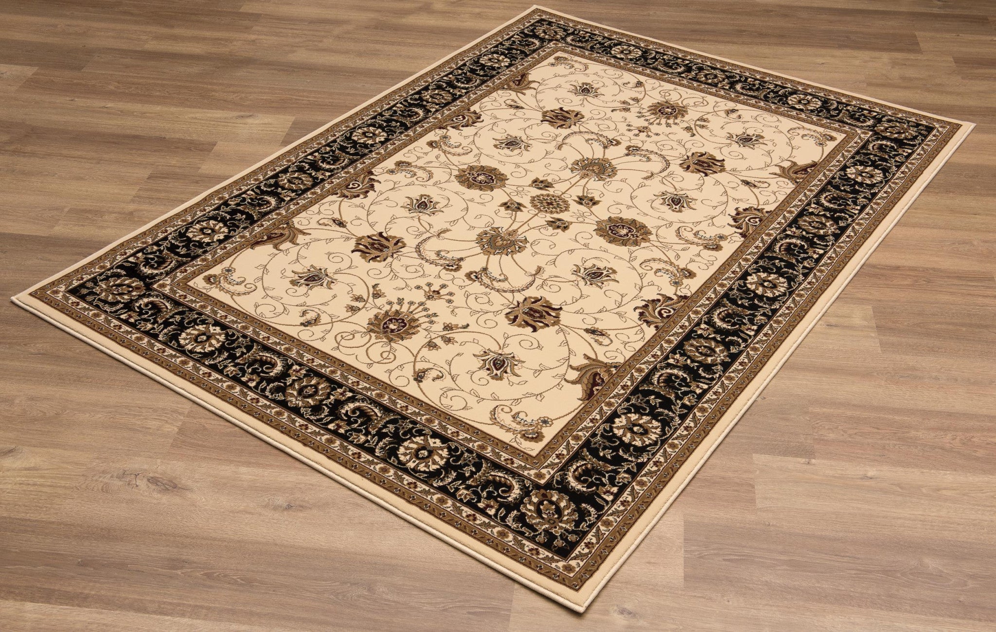 10' Black And Ivory Oriental Runner Rug-Area Rugs-DECOROLALA