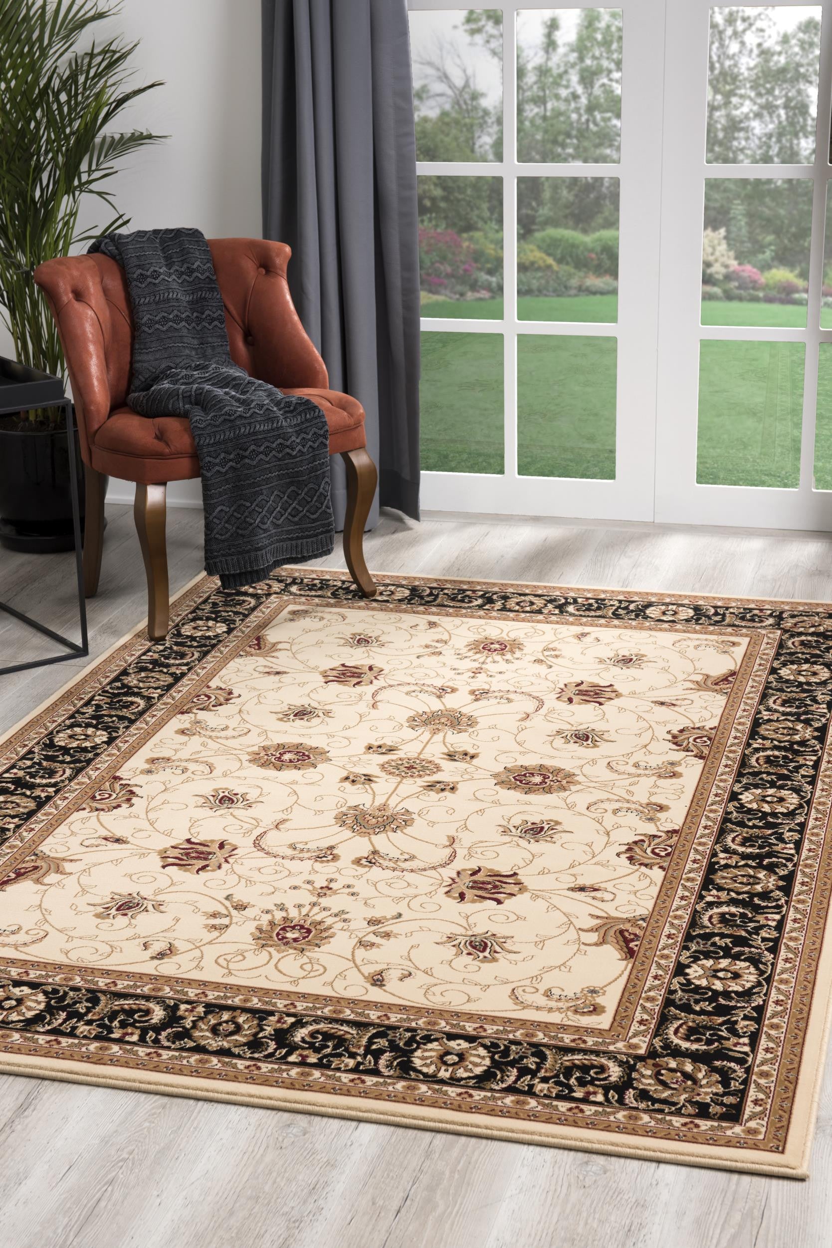 10' Black And Ivory Oriental Runner Rug-Area Rugs-DECOROLALA