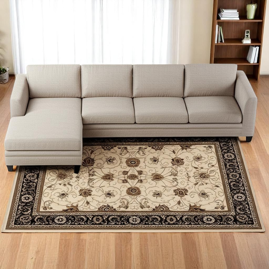 10' Black And Ivory Oriental Runner Rug-Area Rugs-DECOROLALA