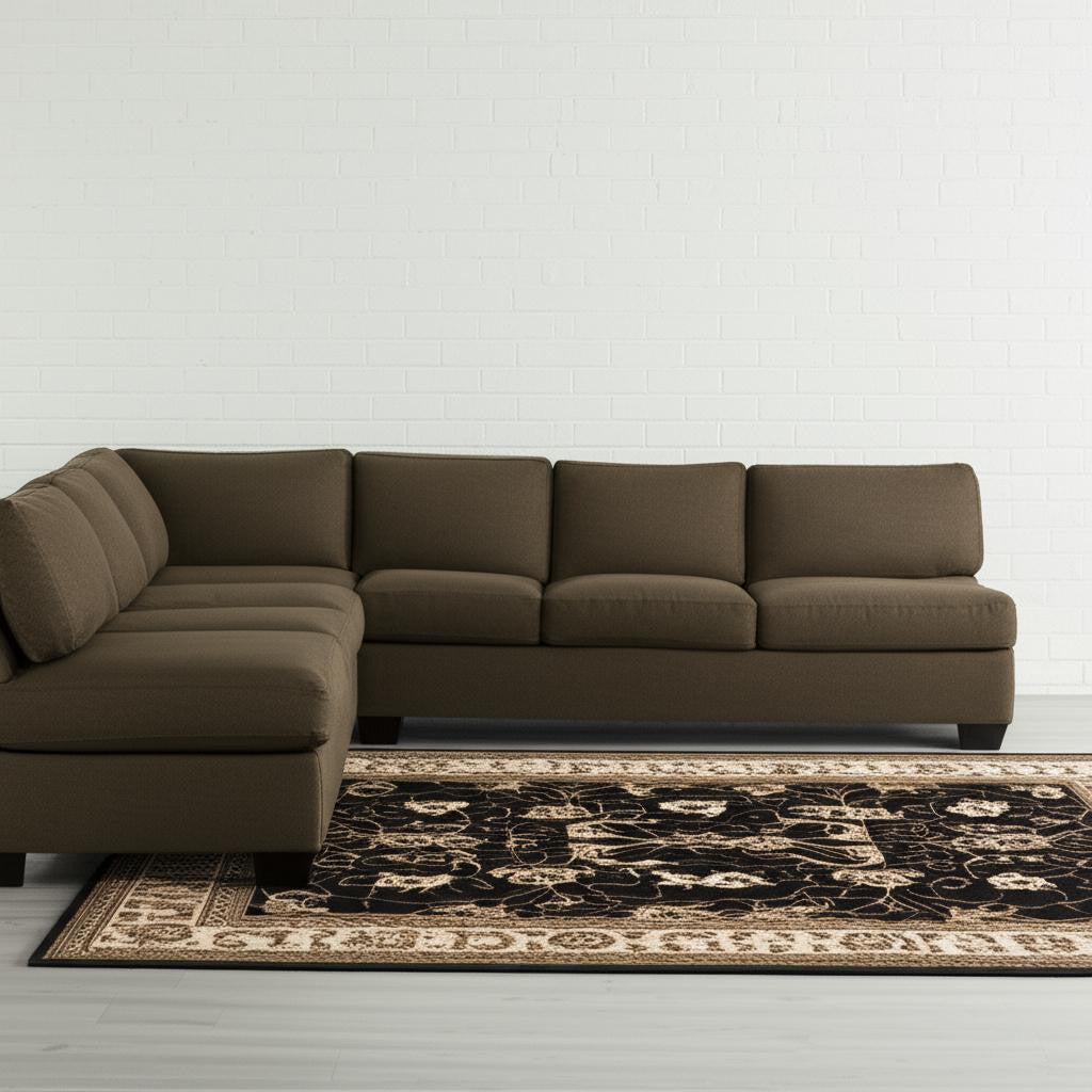 10' Black And Ivory Oriental Runner Rug-Area Rugs-DECOROLALA