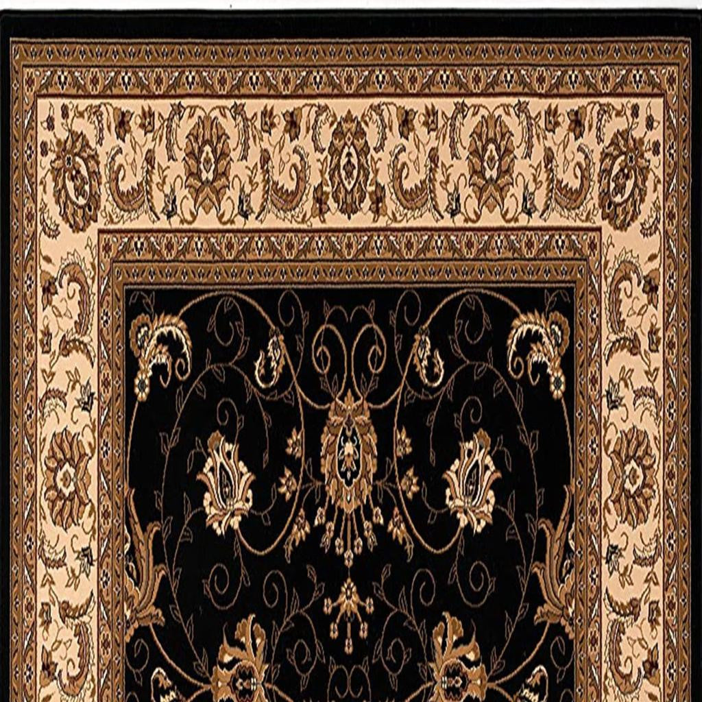 10' Black And Ivory Oriental Runner Rug-Area Rugs-DECOROLALA