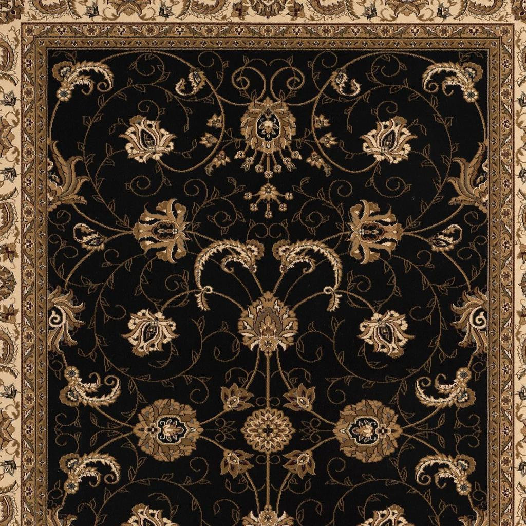 10' Black And Ivory Oriental Runner Rug-Area Rugs-DECOROLALA