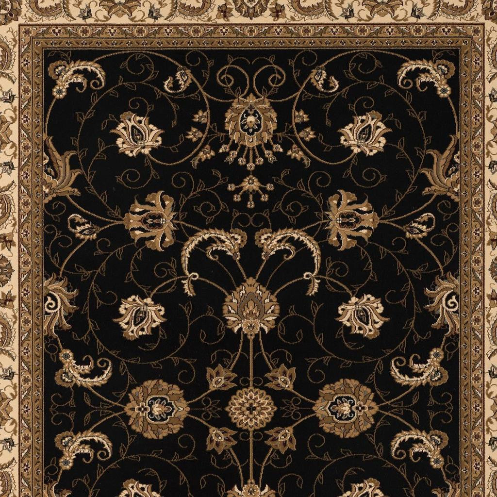 10' Black And Ivory Oriental Runner Rug-Area Rugs-DECOROLALA