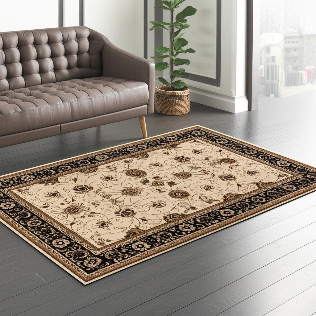 10' Black And Ivory Oriental Runner Rug-Area Rugs-DECOROLALA