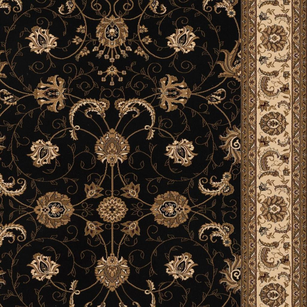10' Black And Ivory Oriental Runner Rug-Area Rugs-DECOROLALA