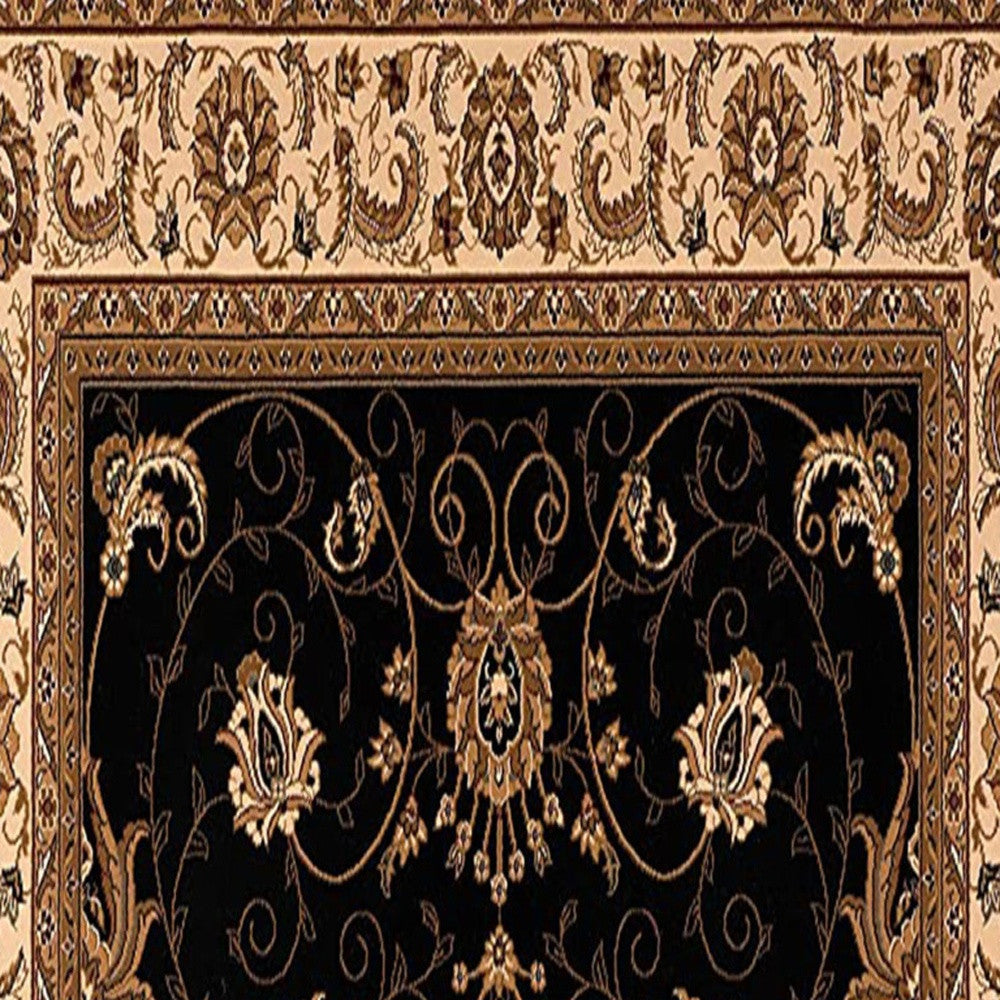 10' Black And Ivory Oriental Runner Rug-Area Rugs-DECOROLALA