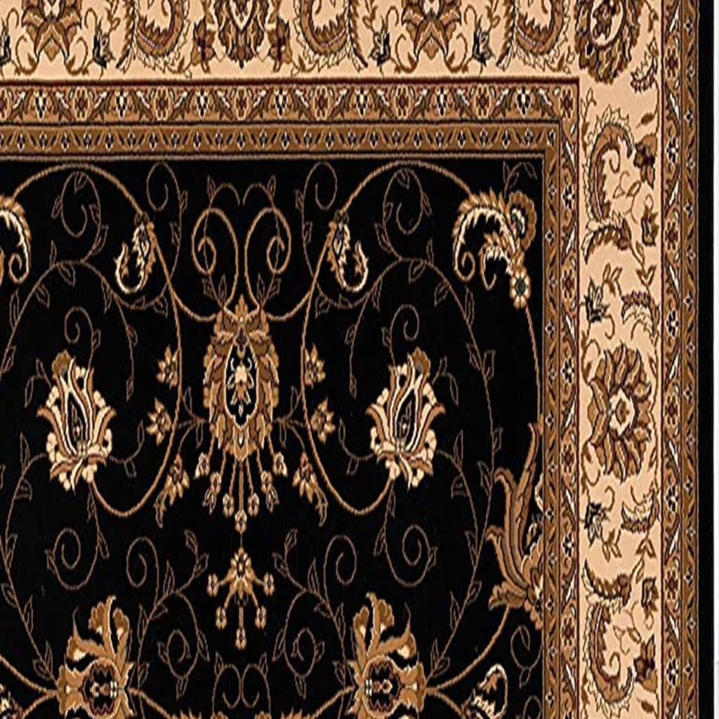 10' Black And Ivory Oriental Runner Rug-Area Rugs-DECOROLALA