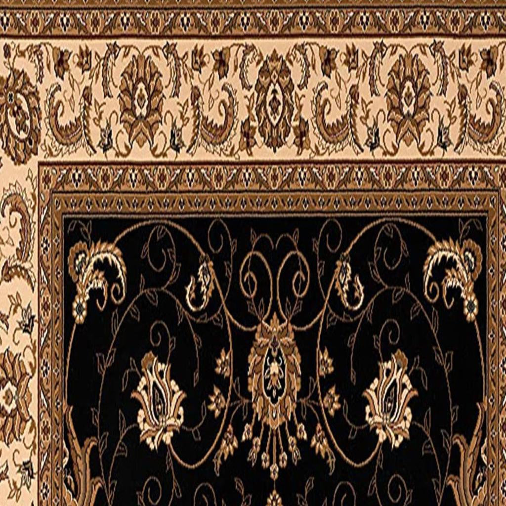 10' Black And Ivory Oriental Runner Rug-Area Rugs-DECOROLALA