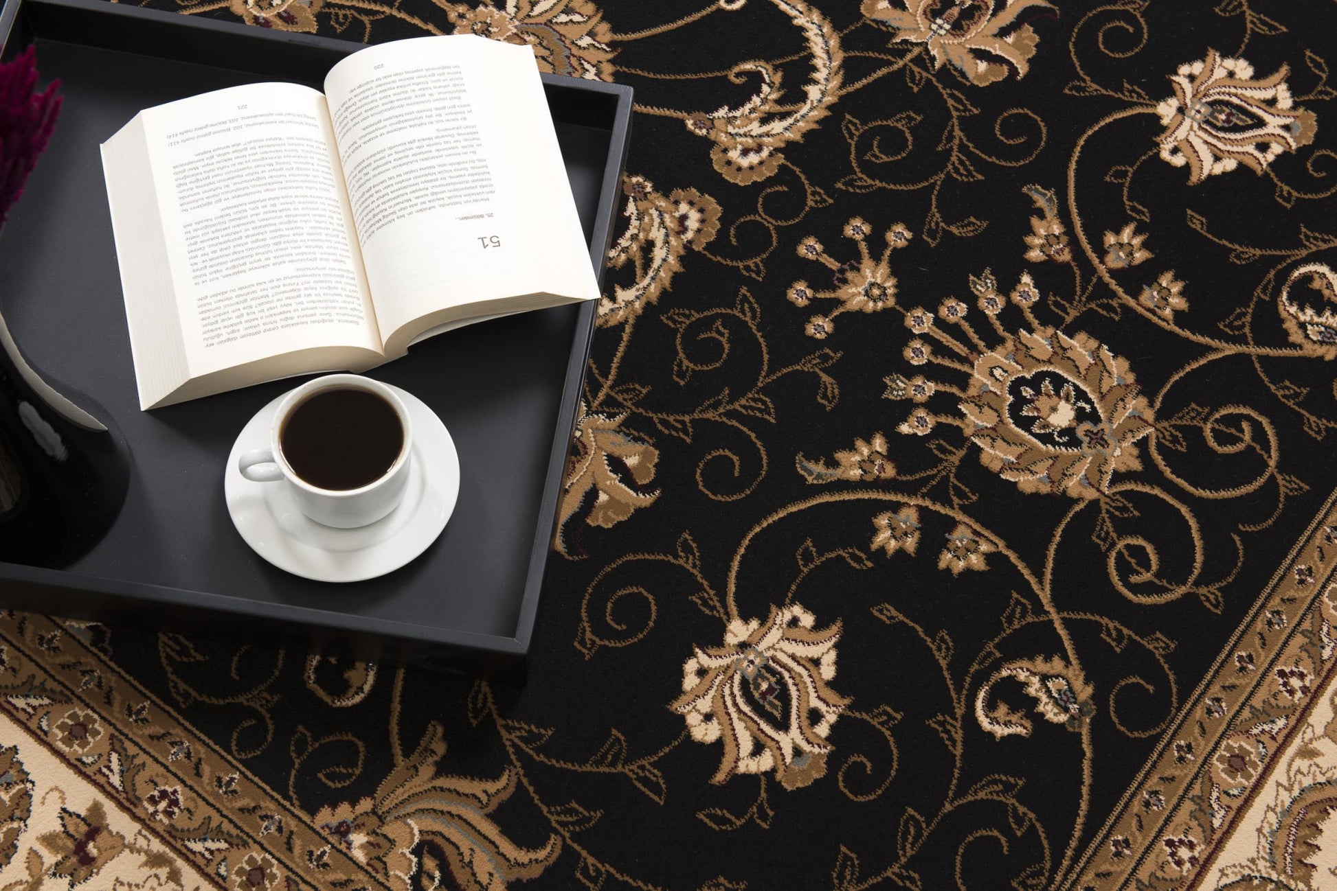 10' Black And Ivory Oriental Runner Rug-Area Rugs-DECOROLALA