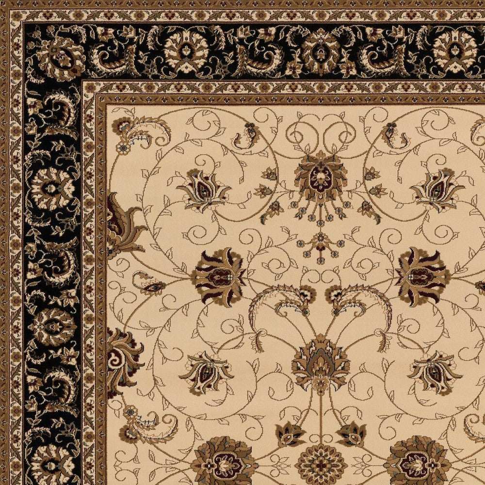 10' Black And Ivory Oriental Runner Rug-Area Rugs-DECOROLALA